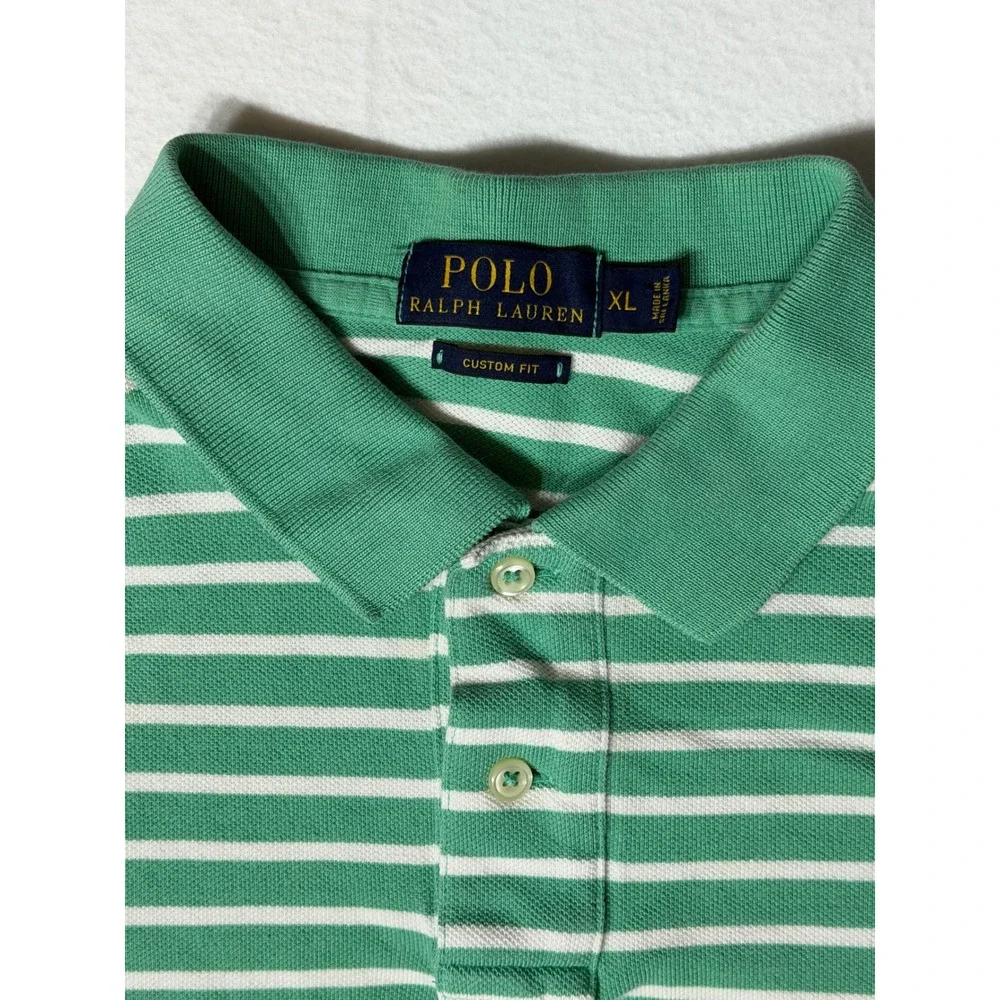 Polo Ralph‎ Lauren Men Custom Fit Striped Polo Shirt Green White Size XL